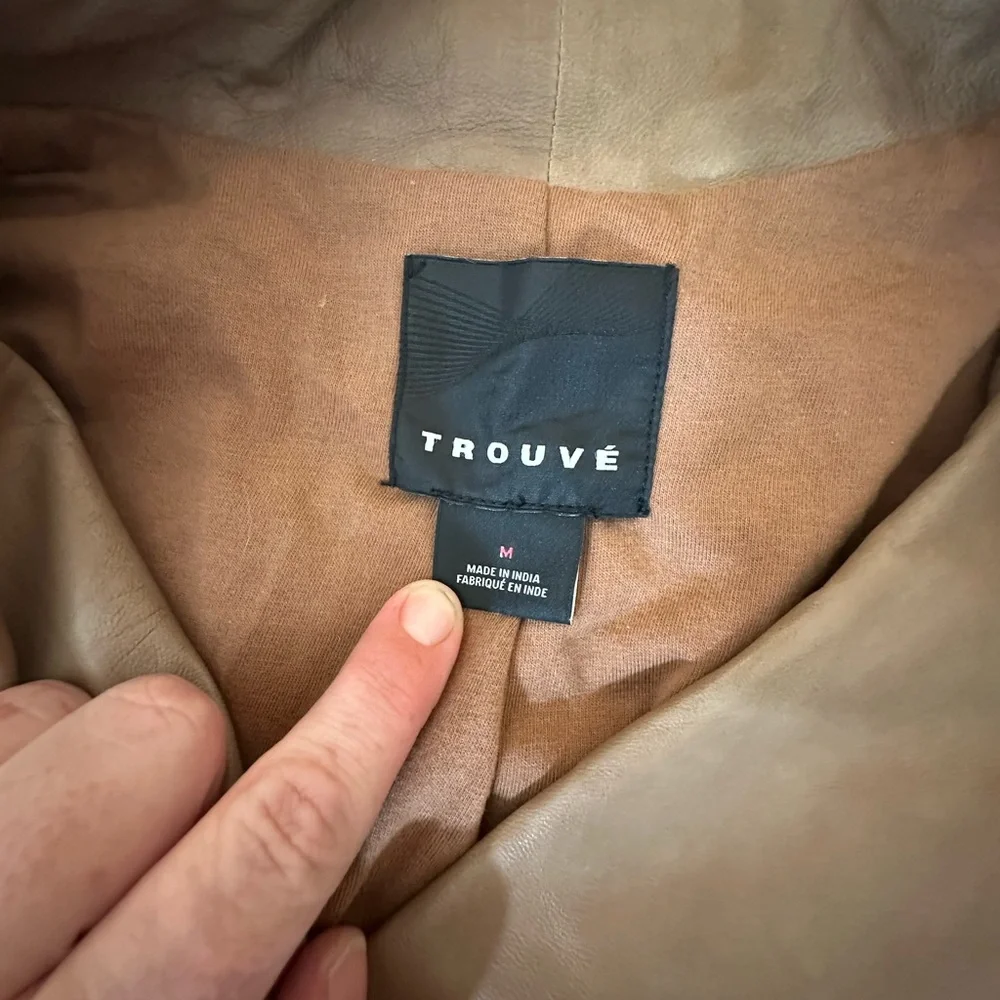 trouvé Brown Carmel Buttery Leather Moto Ribbed Asymmetrical Jacket M*SPOTS*‎